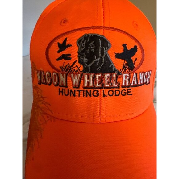 Wagon Wheel Ranch Hunting Lodge Orange Adjustable Hat Embroidered One Size - Picture 2 of 6